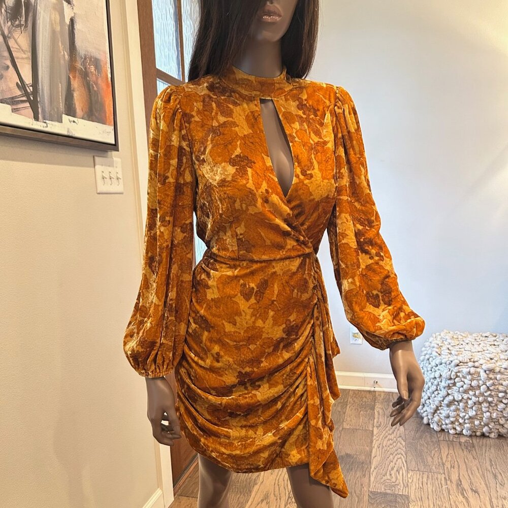 Rhode Zadie Velvet Mini Dress in Fall Foliage Wheat